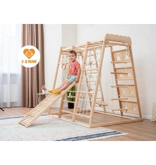 Montessori hřiště 6v1 natural s rampou/závěsnými prvky a matrací