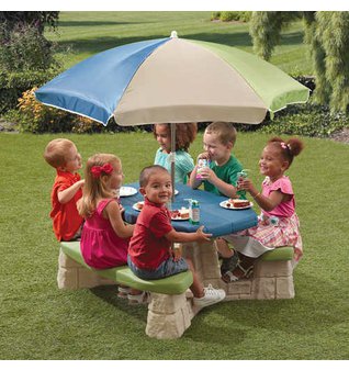 Dětský piknikový stůl se slunečníkem modrý